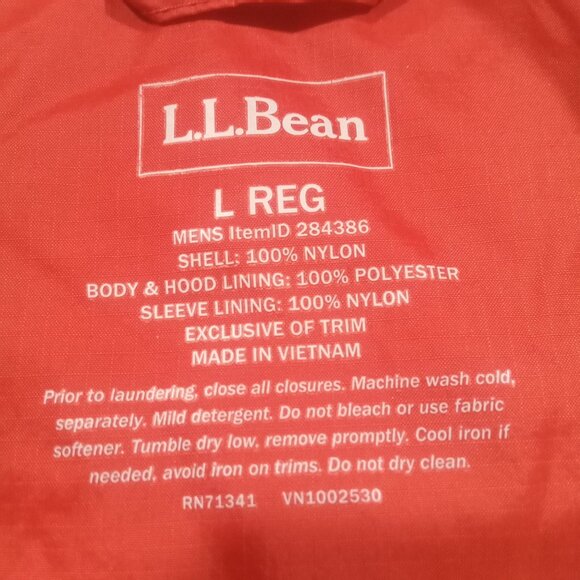 L.L. Bean Orange Rain Jacket Men Large Mesh Lined Nylon Full Zip Hooded 284386 - Picture 10 of 11